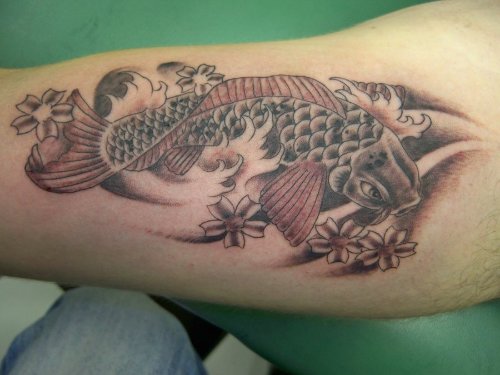 Grey Ink Koi Carp Fish Tattoo